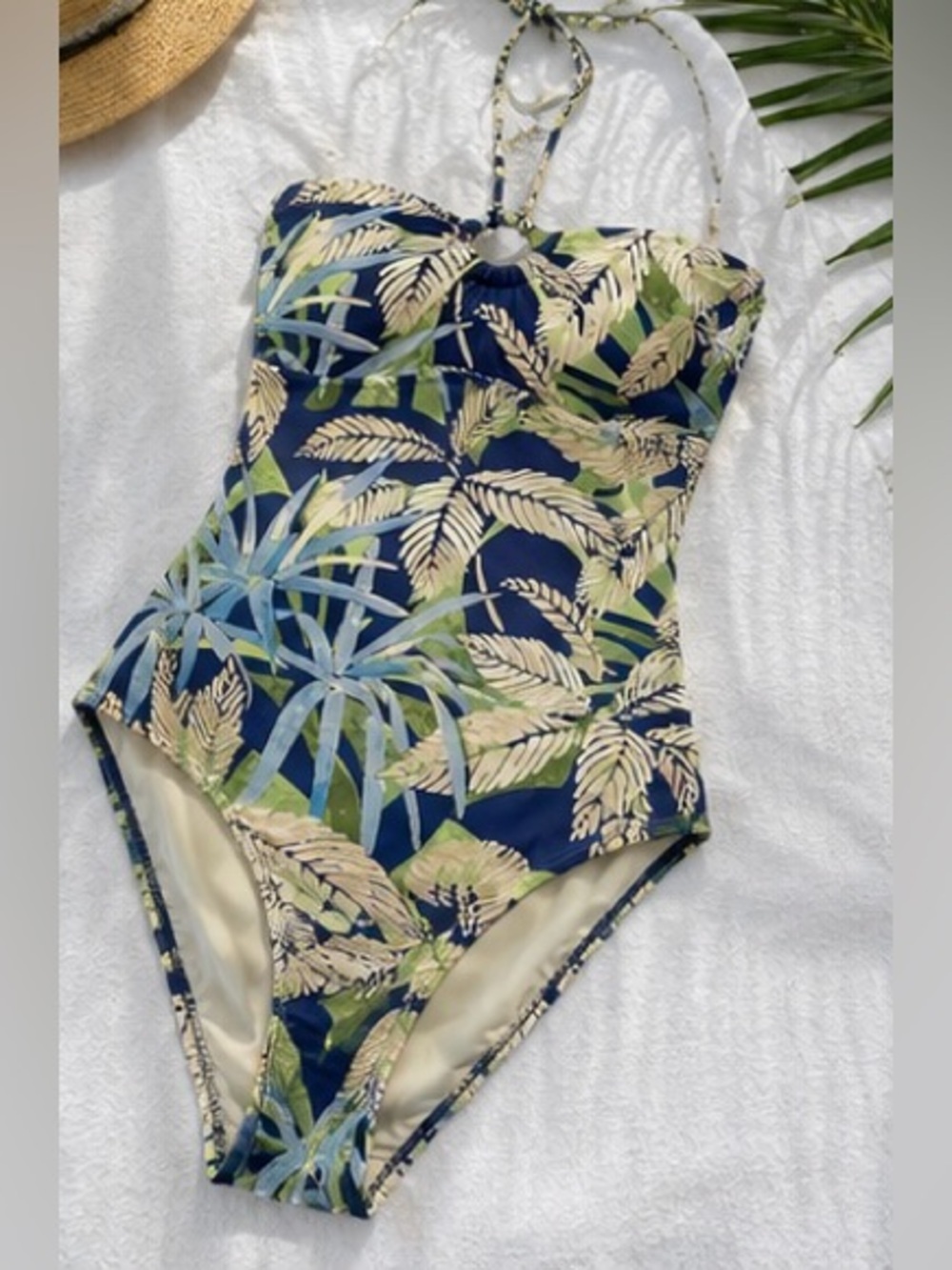 J.McLaughlin Tropical Palm Print Halter One Piece Swimsuit Size 10